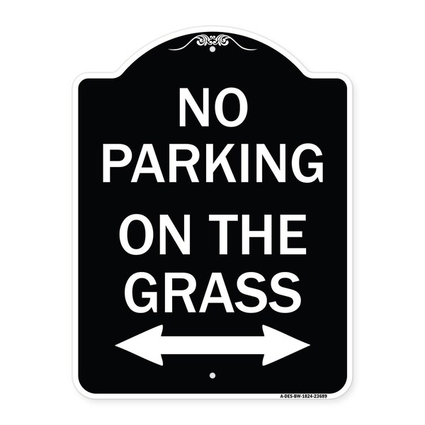 No Parking on Grass W/ Bidirectional Arrow Heavy-Gauge Aluminum Sign, 24" x 18", BW-1824-23689